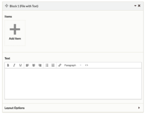 Screenshot of a new File with Text block in an Omeka exhibit