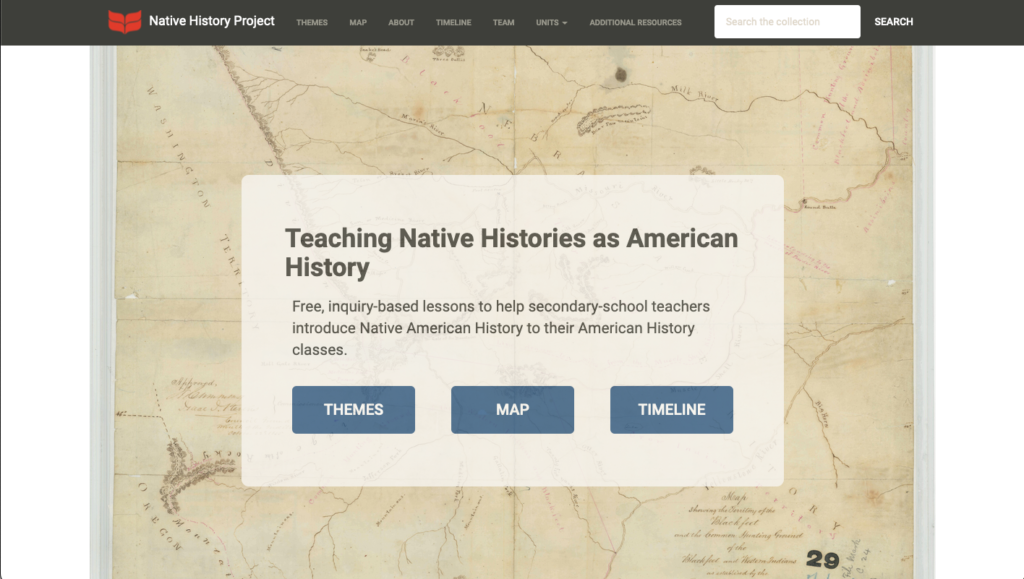 Native History Project homepage screenshot