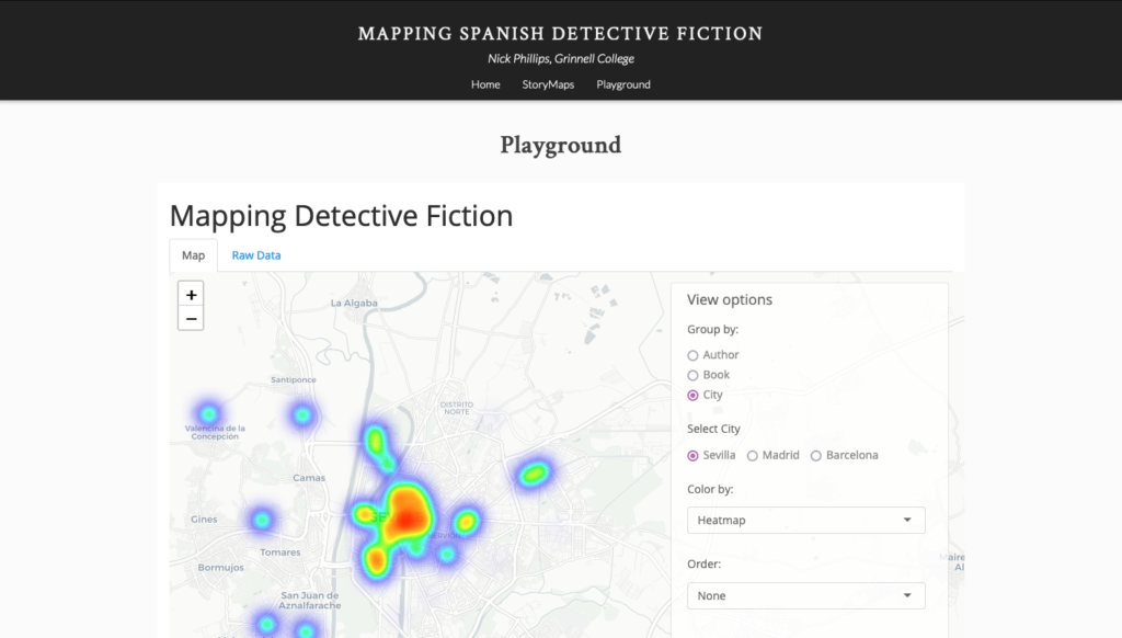 Mapping Spanish Detective Fiction website data playground screenshot