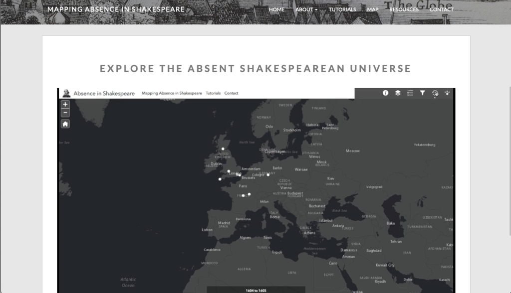 Mapping Absence in Shakespeare website homepage screenshot