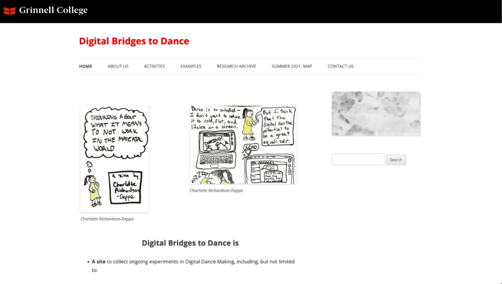 Digital Bridges to Dance homepage screenshot