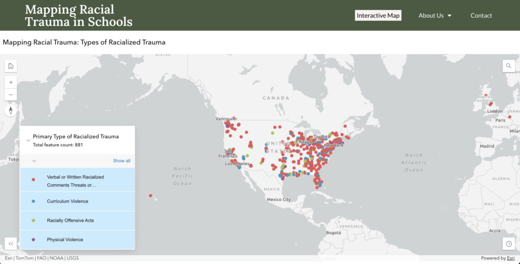 Screenshot of the Mapping Racial Trauma website homepage