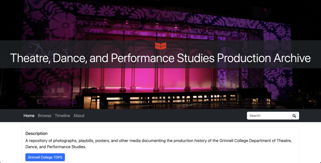 Screenshot of TDPS production archive database homepage