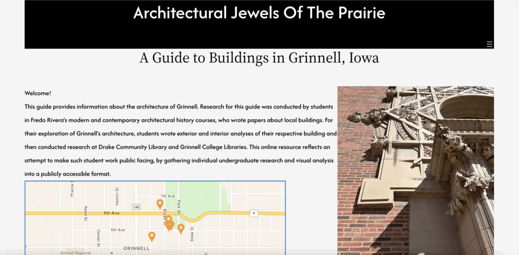 Screenshot of Architectural Jewels of the Prairie website homepage