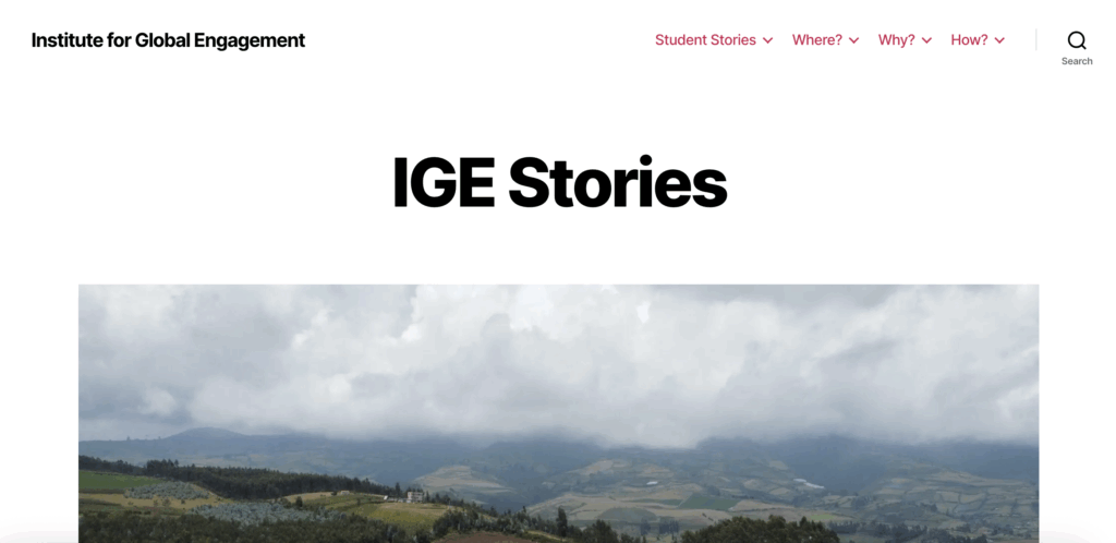Screenshot of IGE Stories website homepage