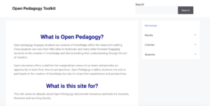 Screenshot of Open Pedagogy Toolkit website homepage