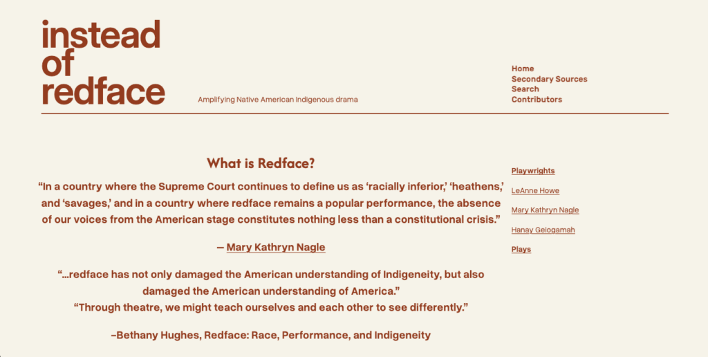Screenshot of Instead of Redface homepage