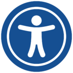 Accessibility icon of a stick figure silhouette in a blue bubble