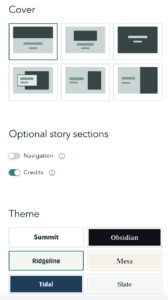 Screenshot of StoryMaps Design options