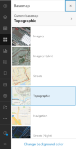 Screenshot of ArcGIS Online map basemap options