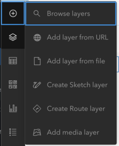 Screenshot of the add button to add layers in ArcGIS Online