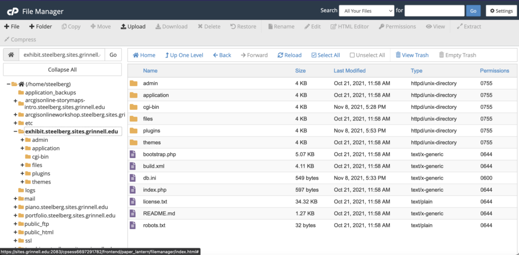 Screenshot of cPanel File Manager with subdomain subfolder open