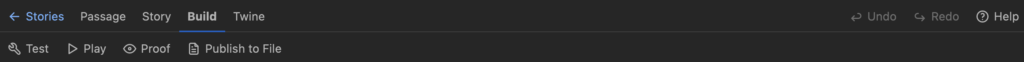 Screenshot of the Twine Build menu bar.