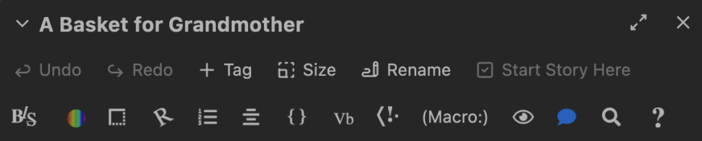 Screenshot of the Twine passage text editor style bar.